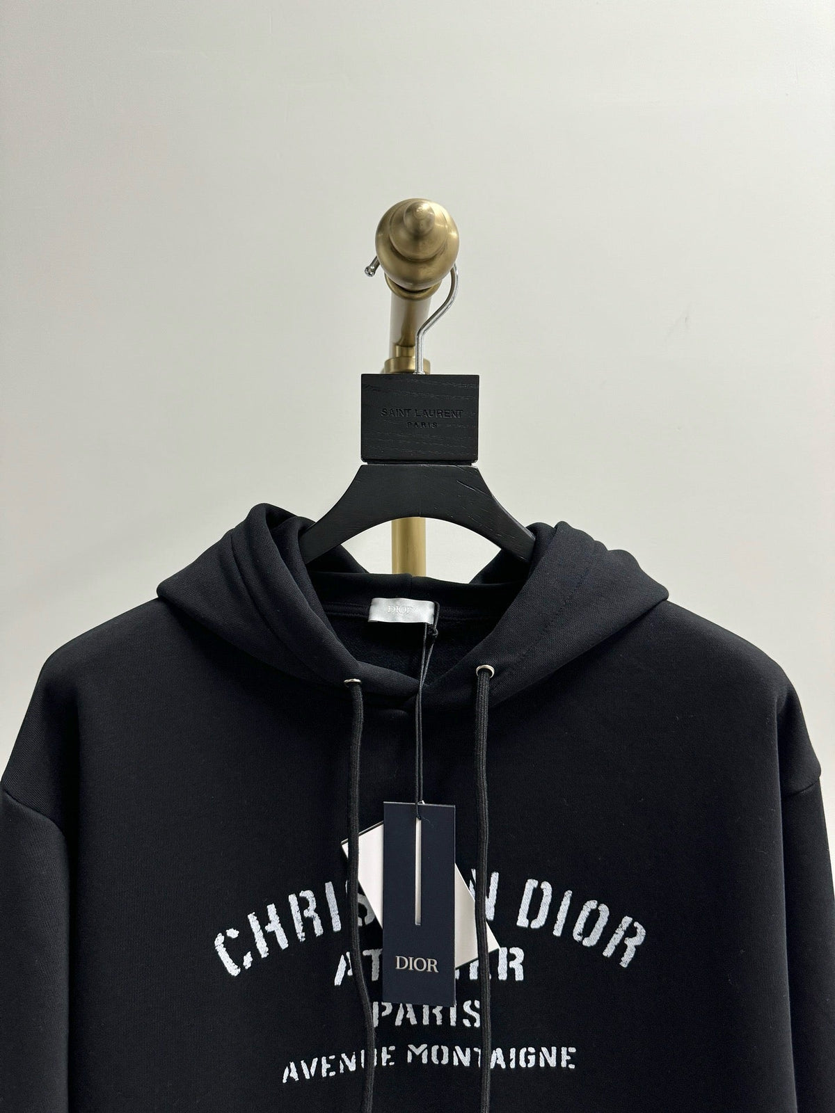 Black Cotton Chest Text Pullover - Men's