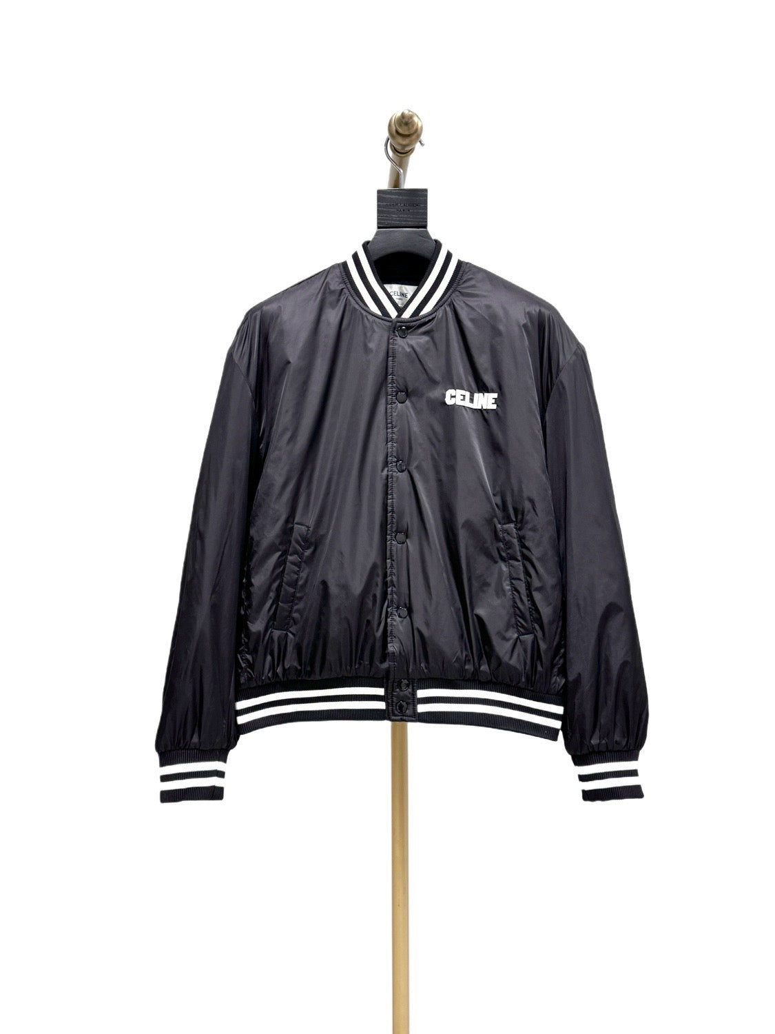 Black Satin Striped Trim Bomber - Men's