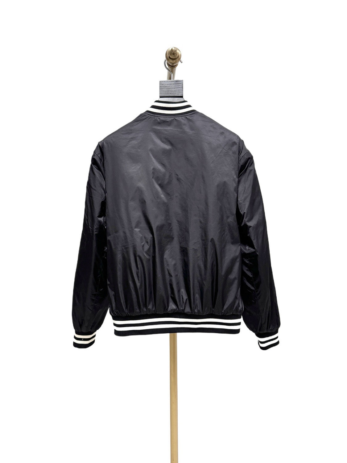 Black Satin Striped Trim Bomber - Men's