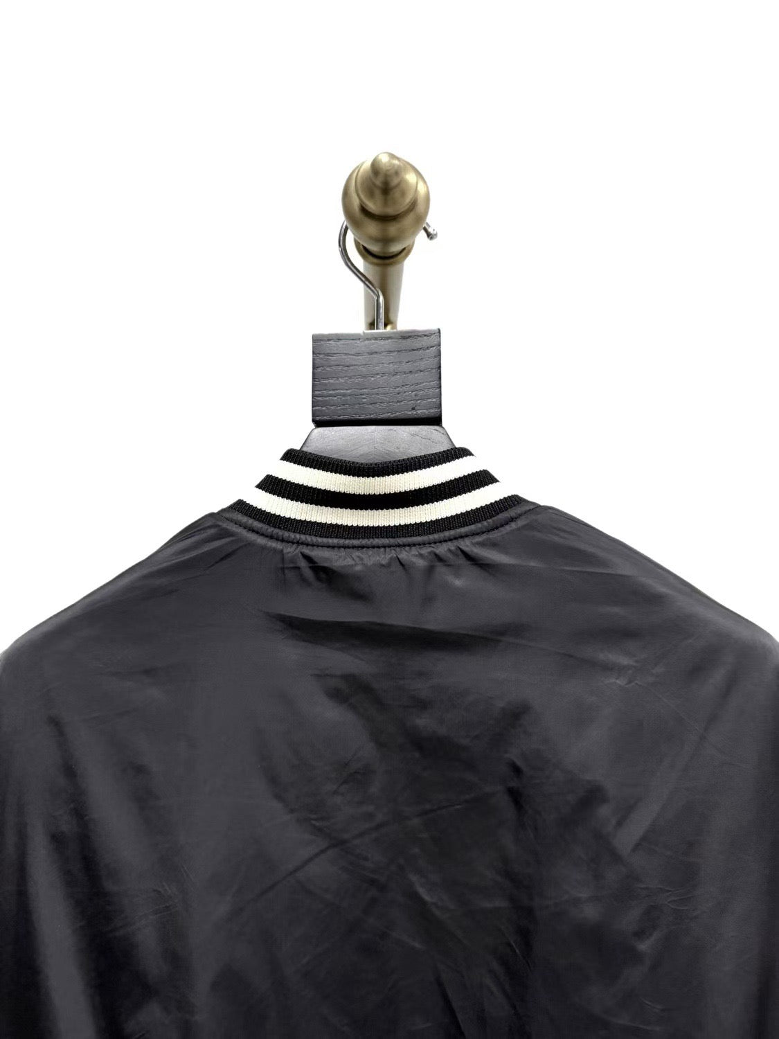 Black Satin Striped Trim Bomber - Men's