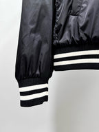 Black Satin Striped Trim Bomber - Men's