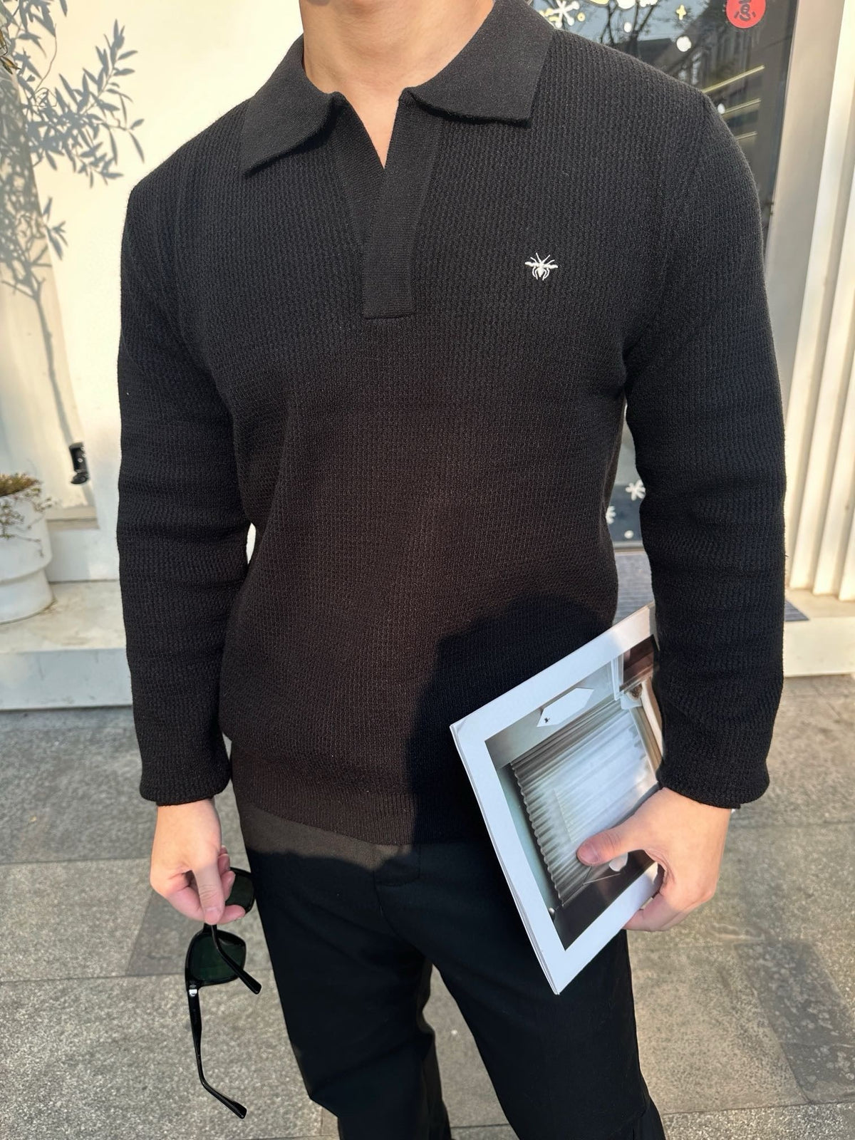 Grey Knit Plain Long-Sleeve - Men's
