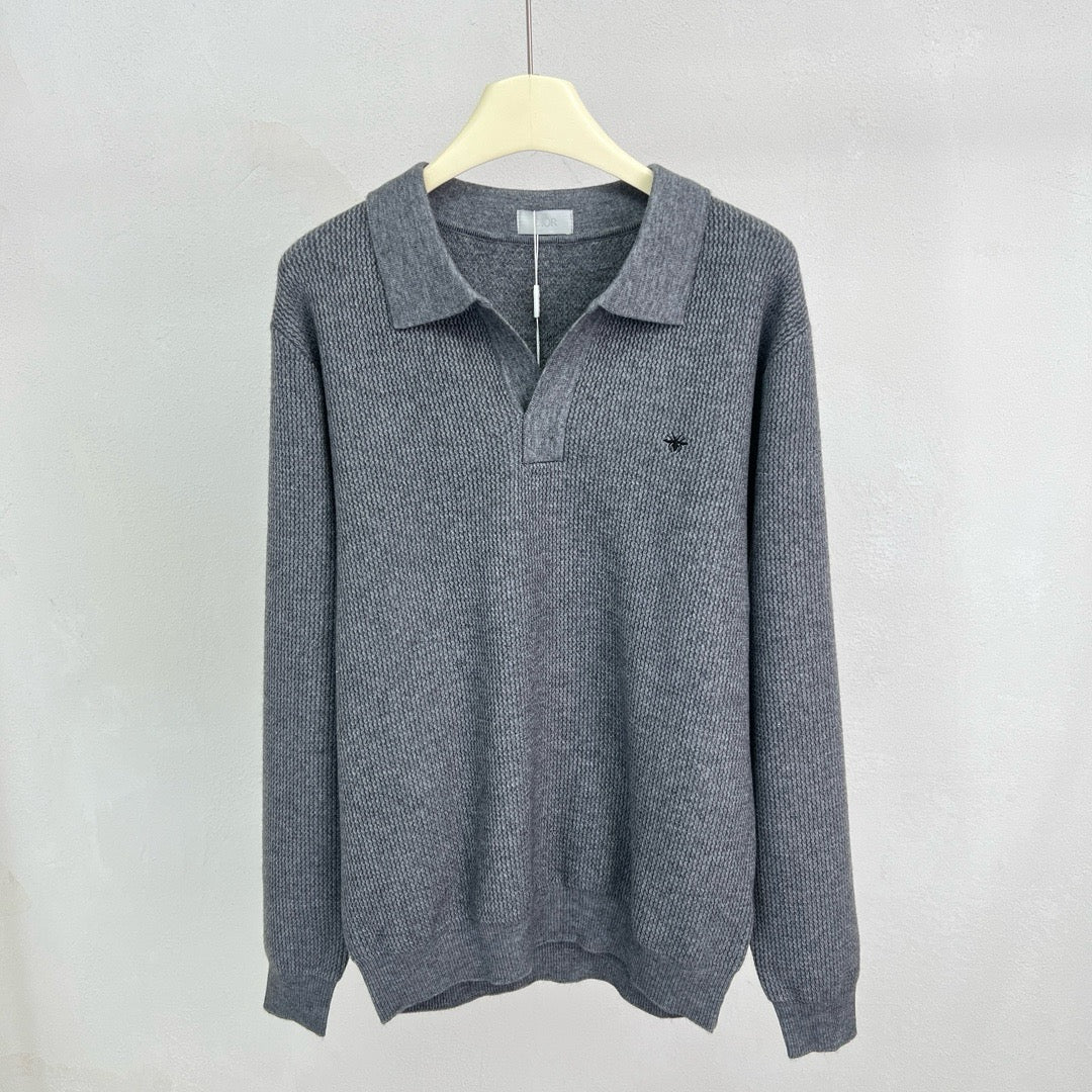 Grey Knit Plain Long-Sleeve - Men's