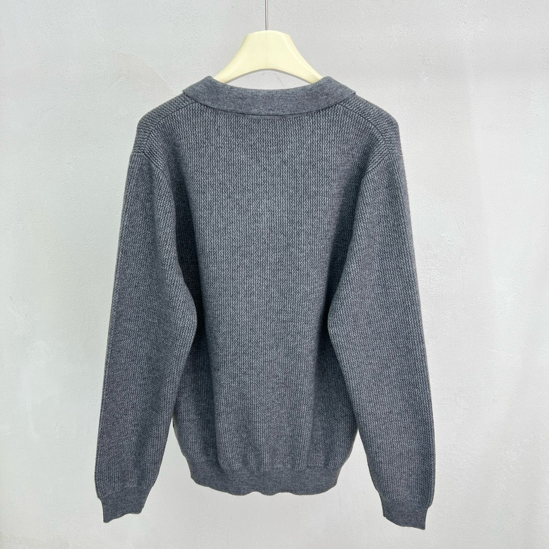 Grey Knit Plain Long-Sleeve - Men's