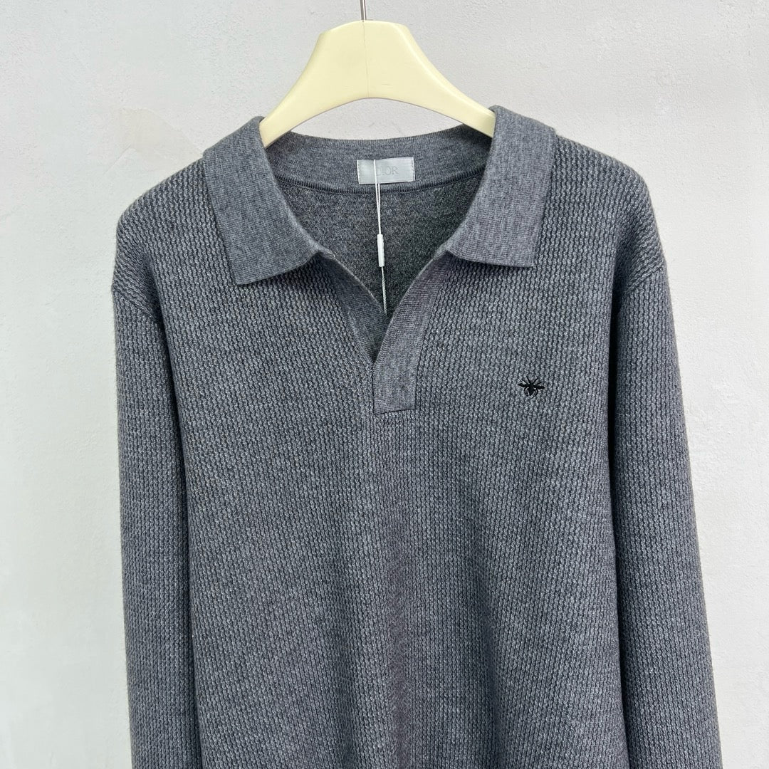 Grey Knit Plain Long-Sleeve - Men's
