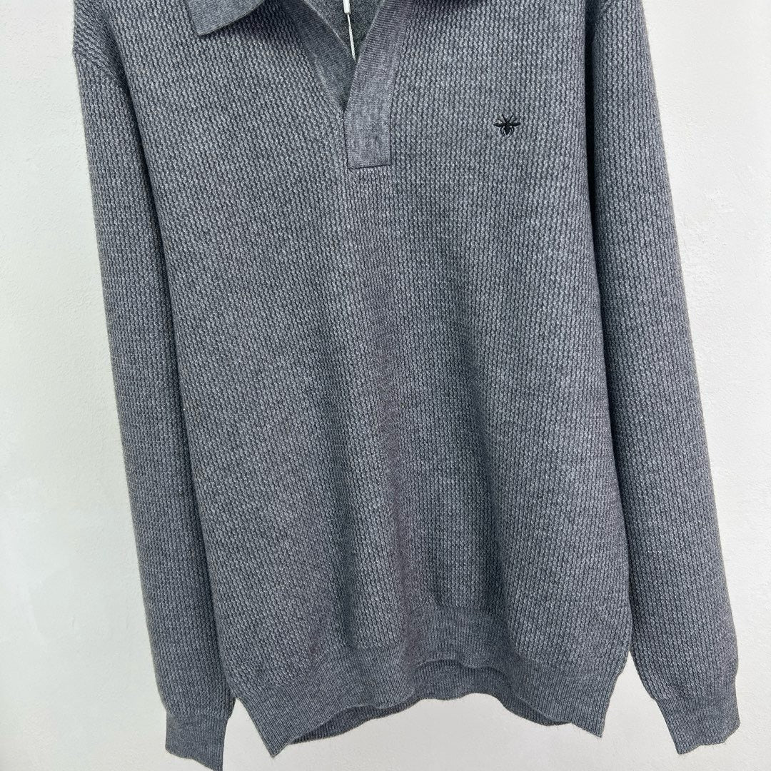 Grey Knit Plain Long-Sleeve - Men's