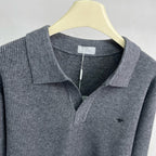 Grey Knit Plain Long-Sleeve - Men's