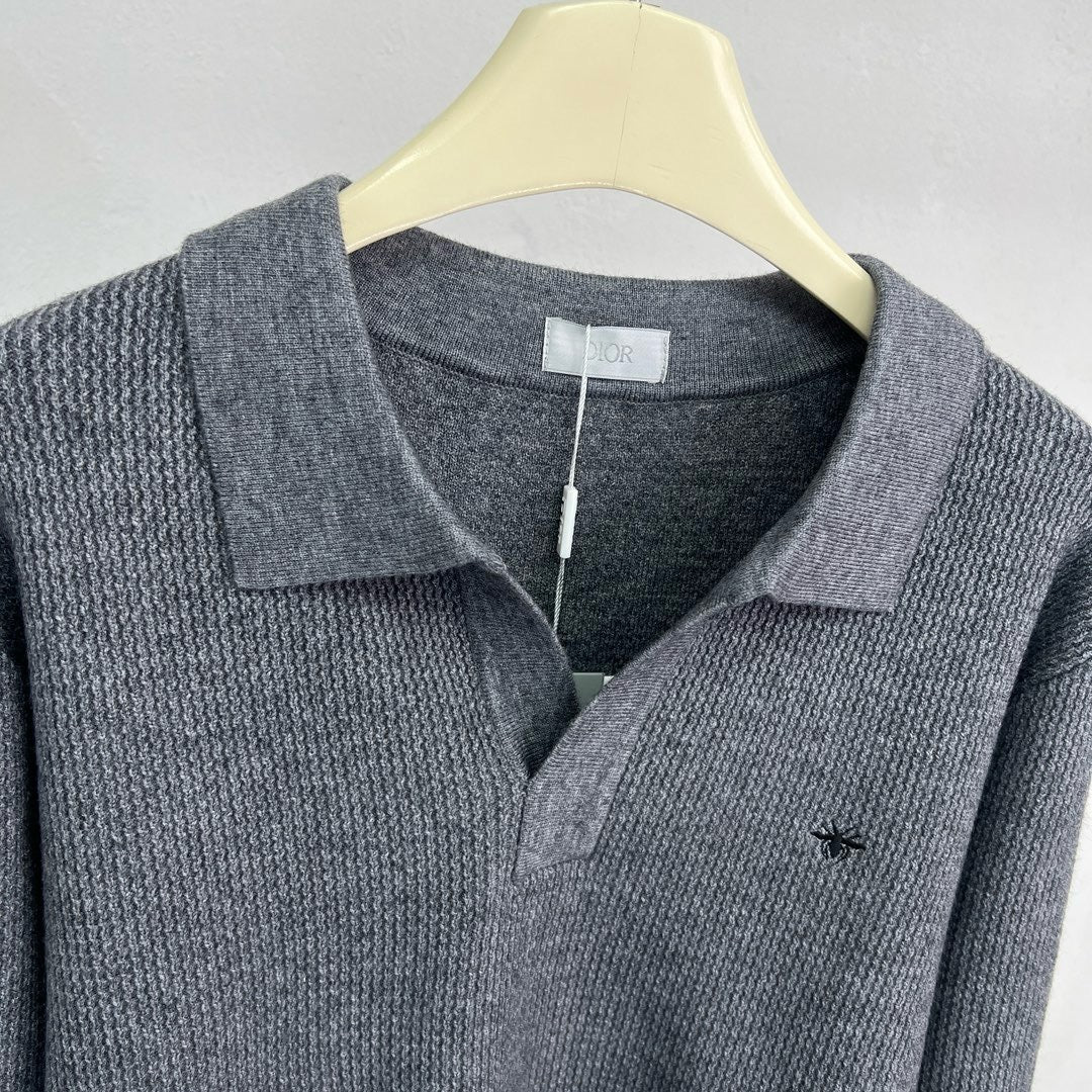 Grey Knit Plain Long-Sleeve - Men's