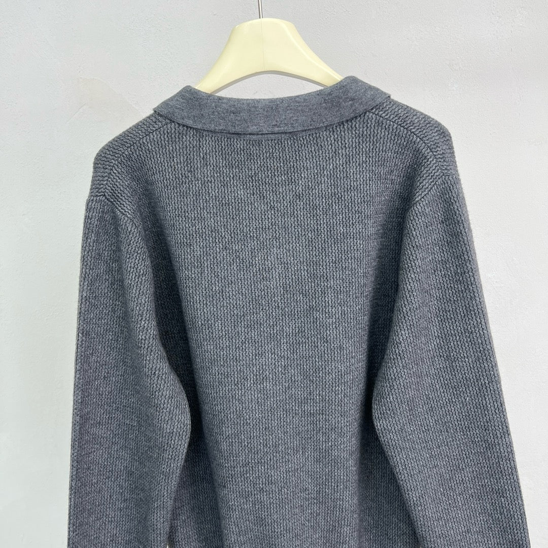 Grey Knit Plain Long-Sleeve - Men's