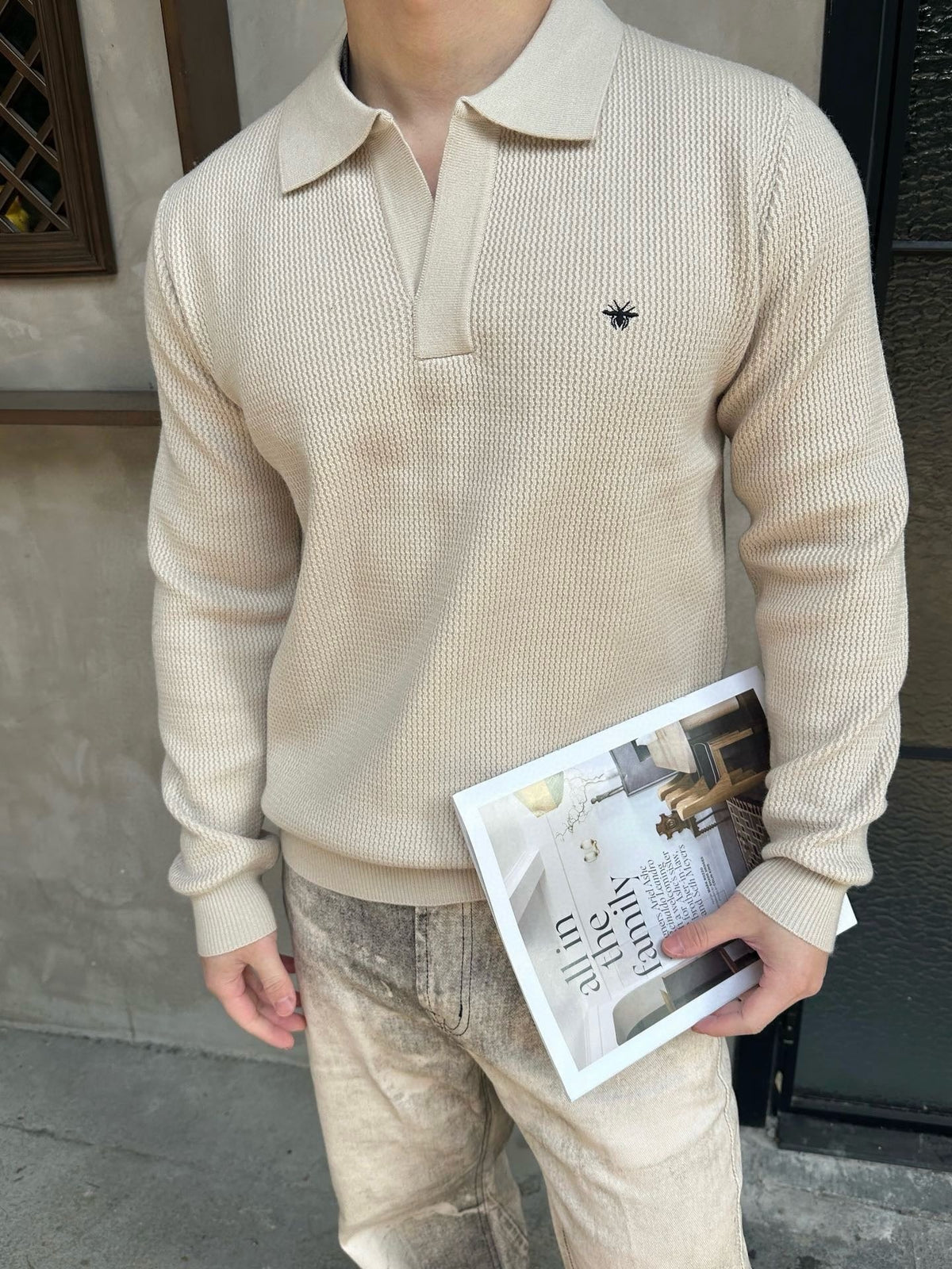 Grey Knit Plain Long-Sleeve - Men's