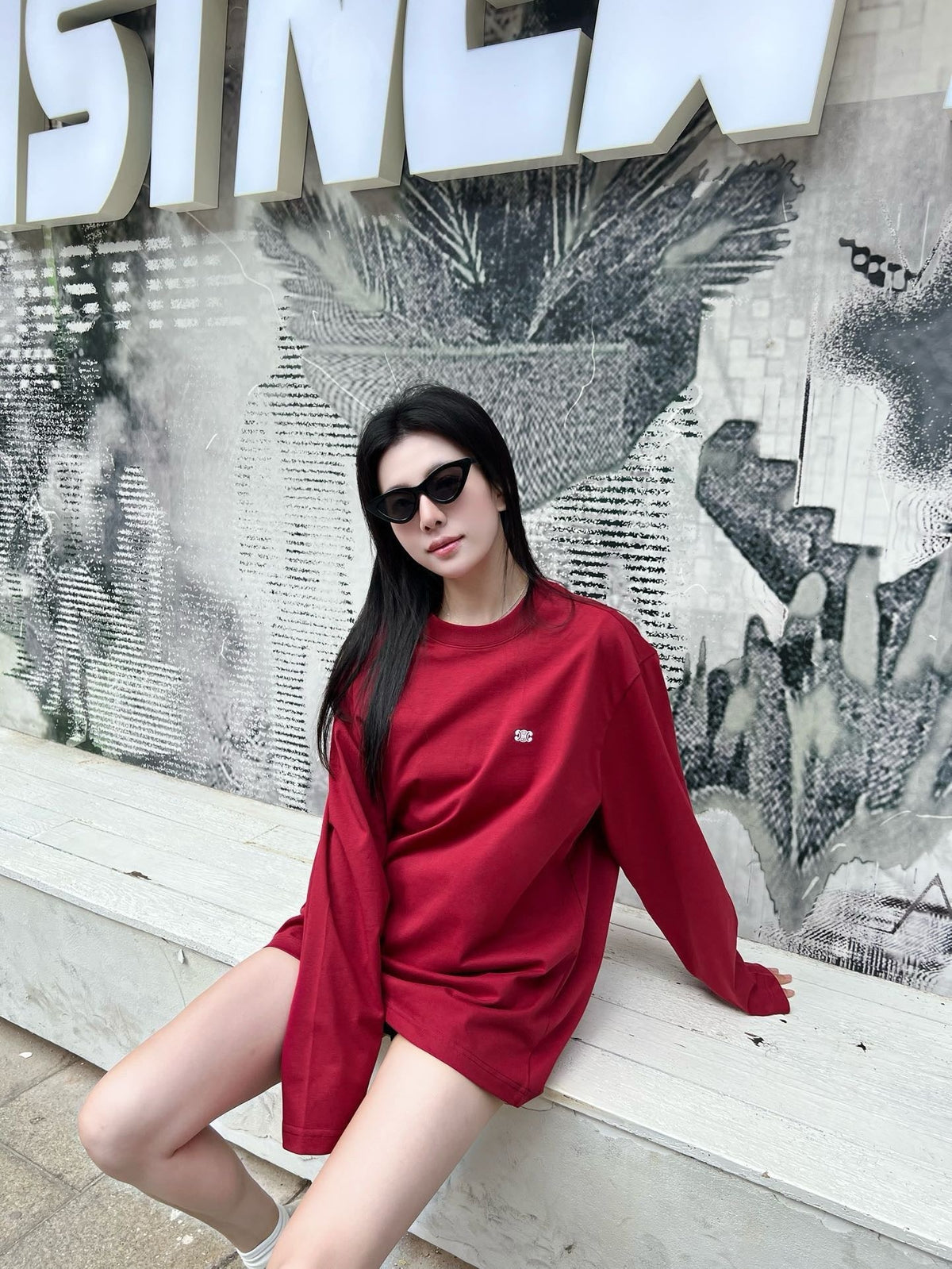 Red Cotton Chest Logo Long-Sleeve - Men's