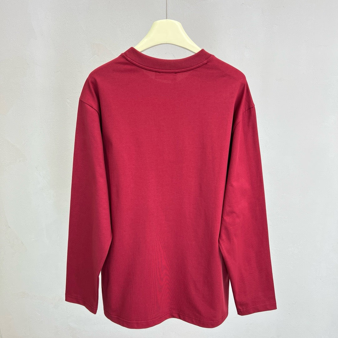 Red Cotton Chest Logo Long-Sleeve - Men's