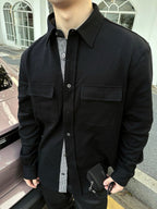 Black Cotton Flap Pocket Overshirt - Men's