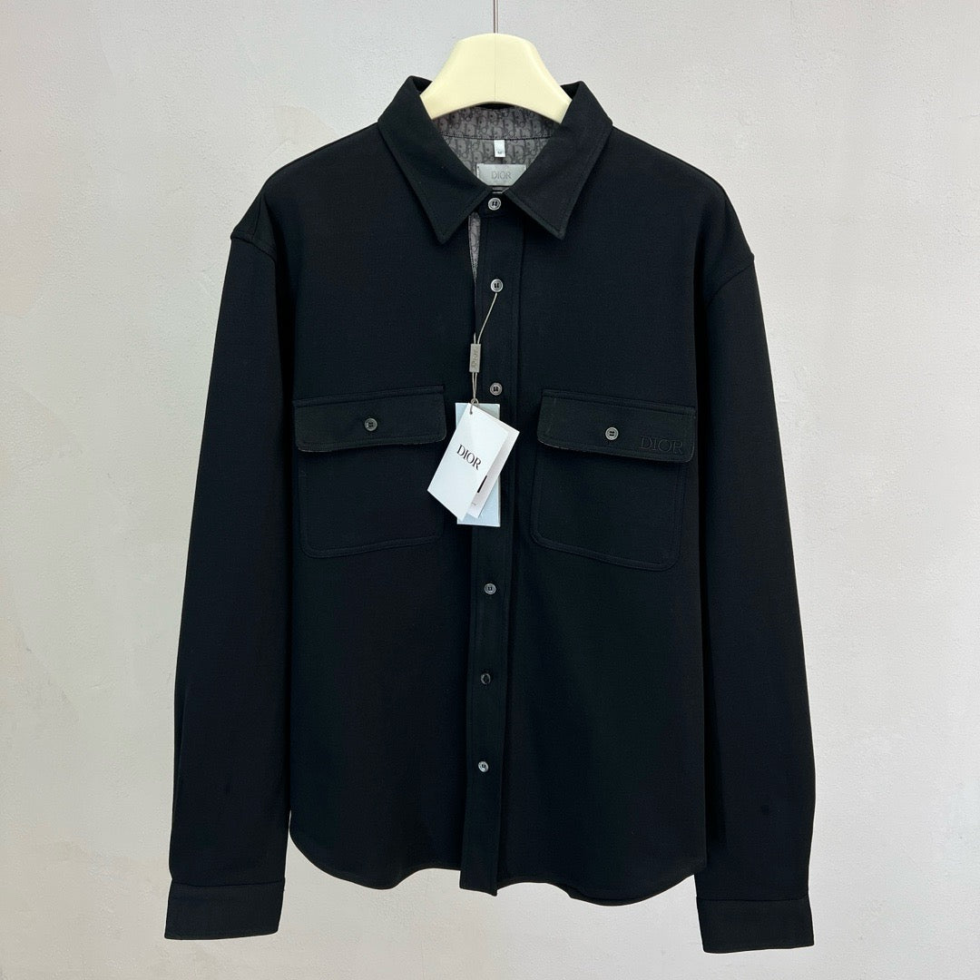 Black Cotton Flap Pocket Overshirt - Men's
