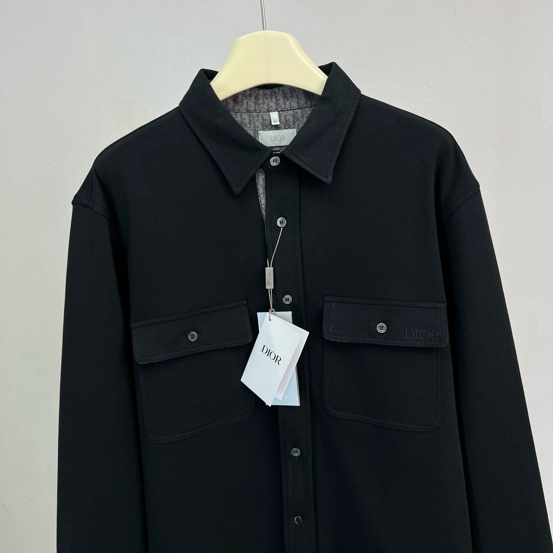 Black Cotton Flap Pocket Overshirt - Men's
