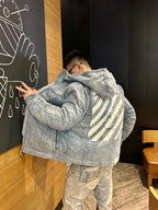 Blue Denim Washed Hooded - Men's