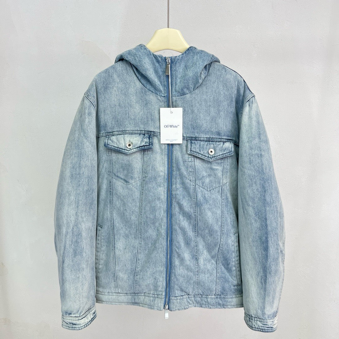 Blue Denim Washed Hooded - Men's