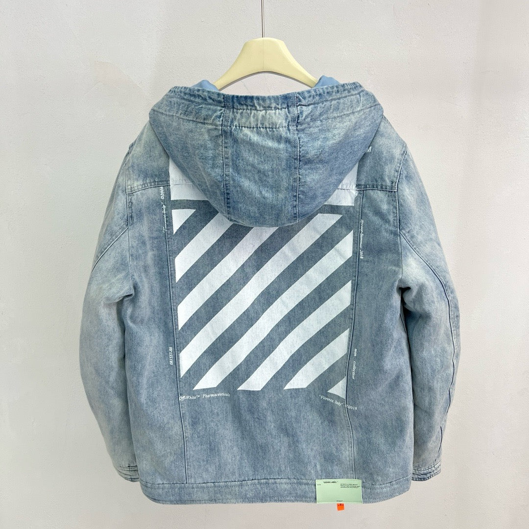 Blue Denim Washed Hooded - Men's
