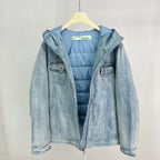 Blue Denim Washed Hooded - Men's