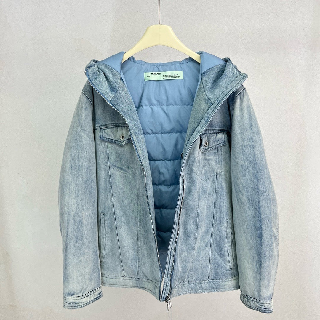 Blue Denim Washed Hooded - Men's