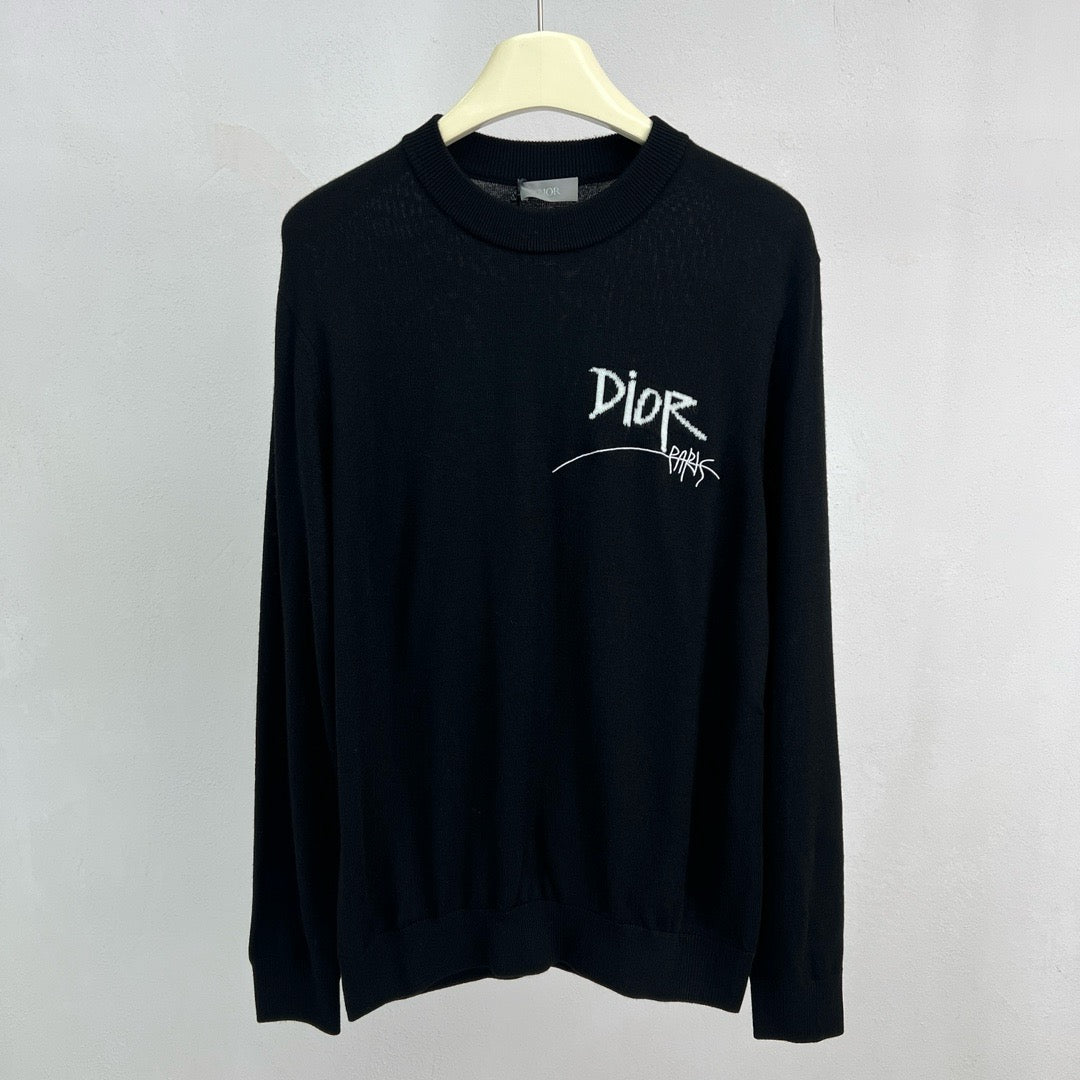Black Wool Signature Crewneck - Men's