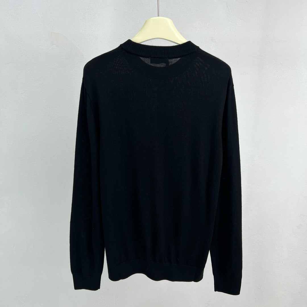 Black Wool Signature Crewneck - Men's