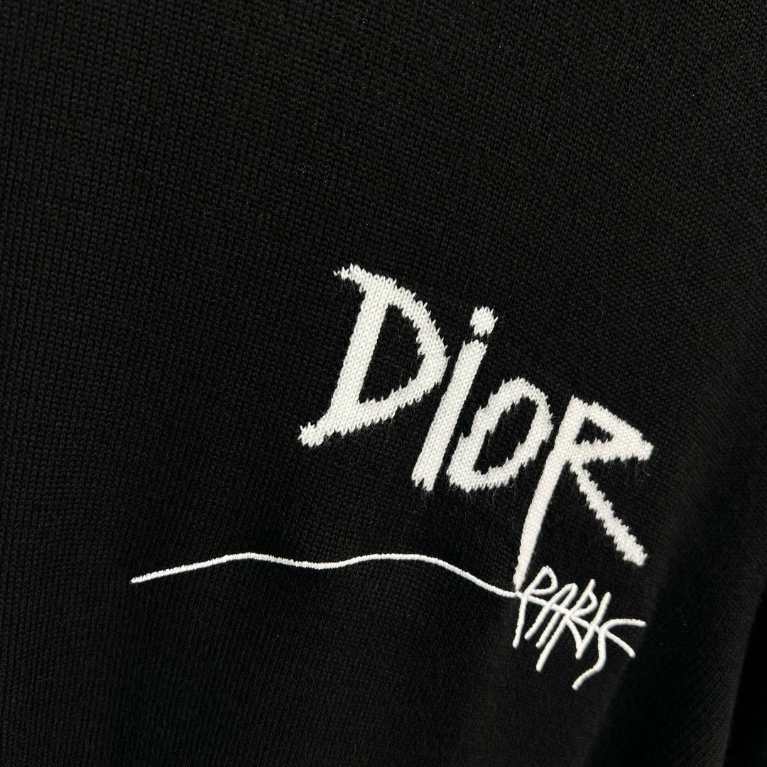 Black Wool Signature Crewneck - Men's