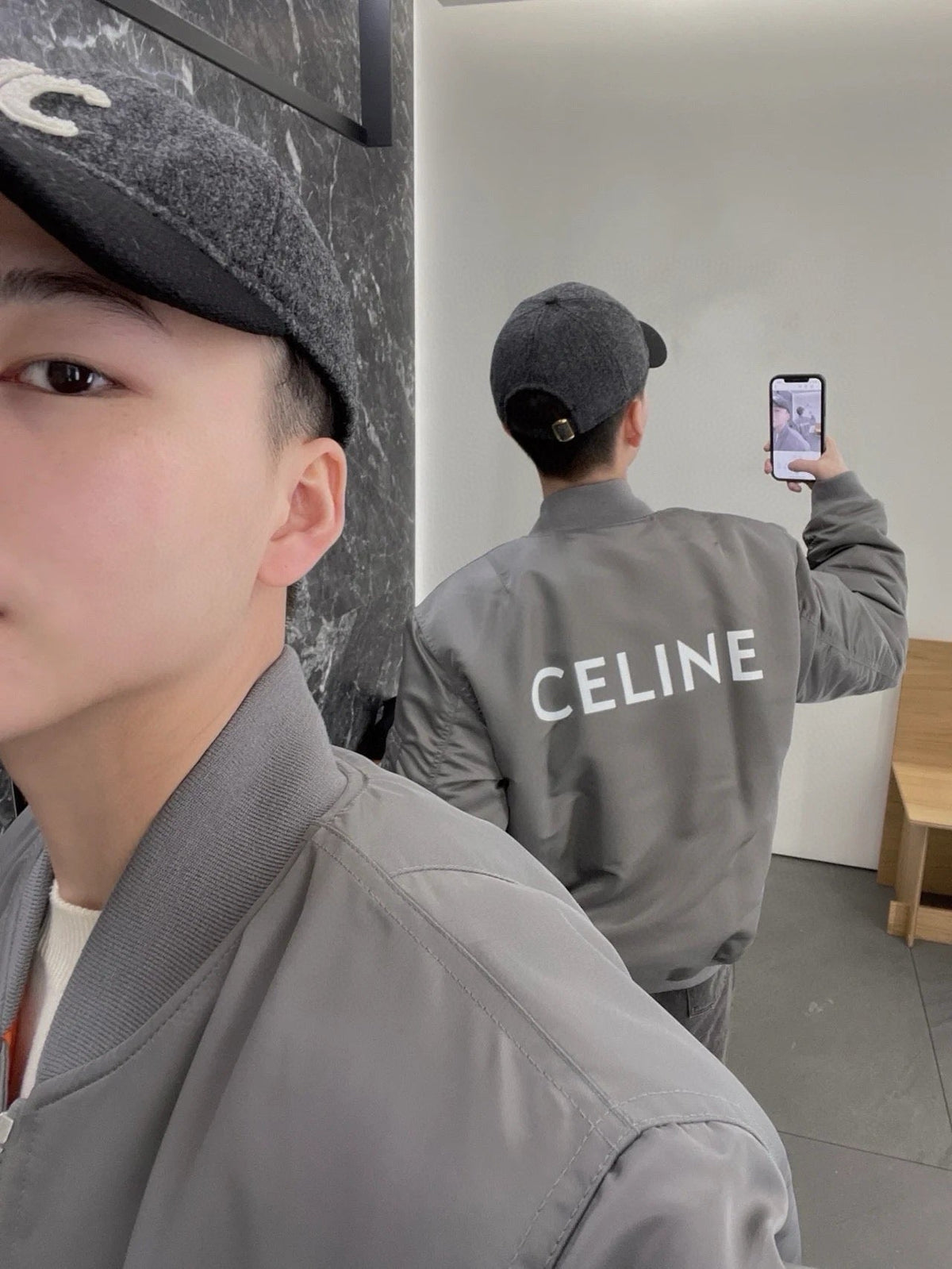 Grey Satin Plain Bomber - Men's