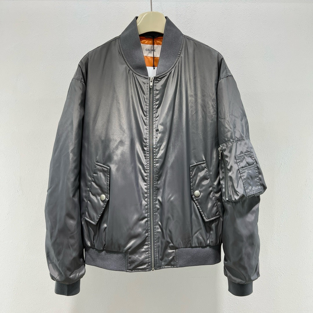 Grey Satin Plain Bomber - Men's