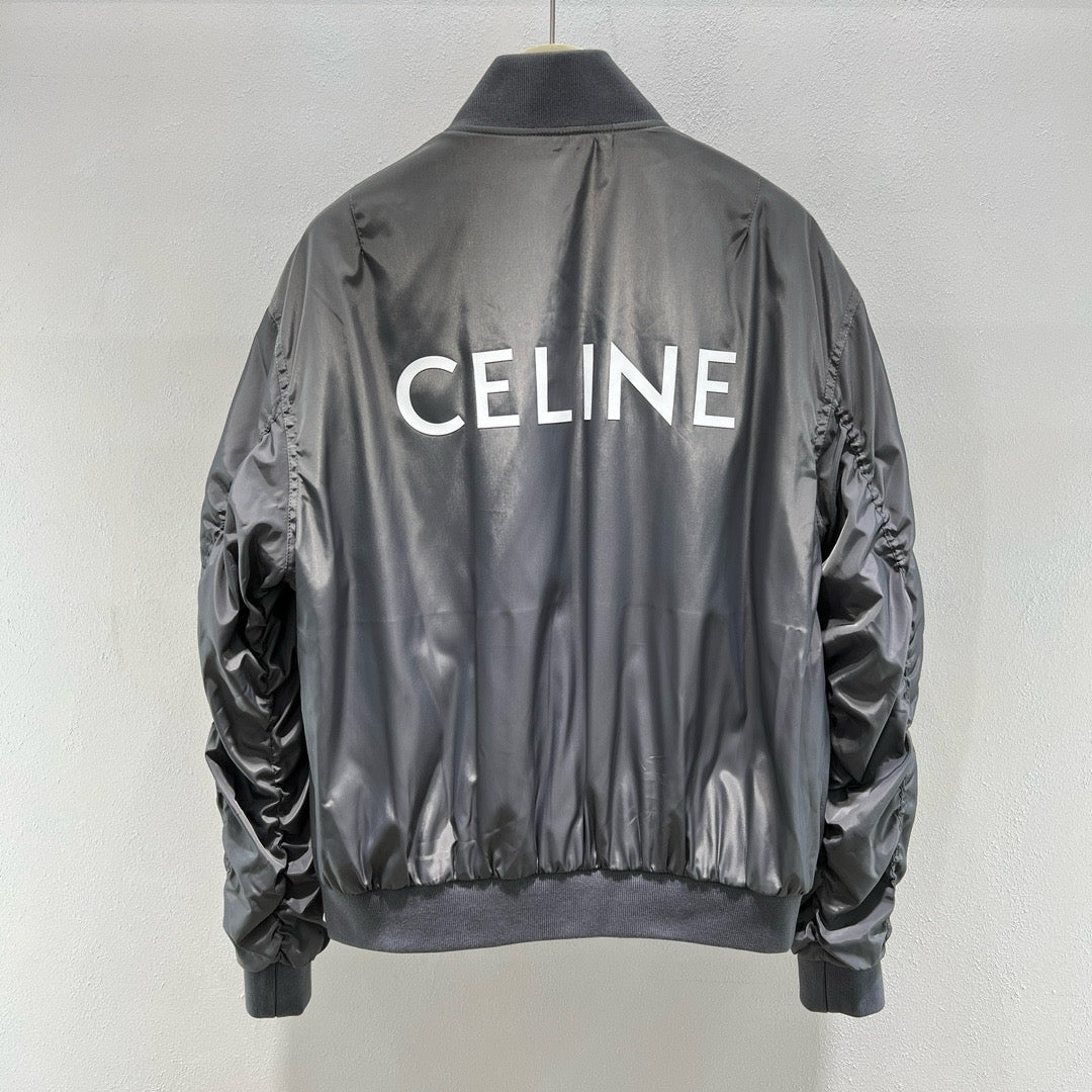 Grey Satin Plain Bomber - Men's