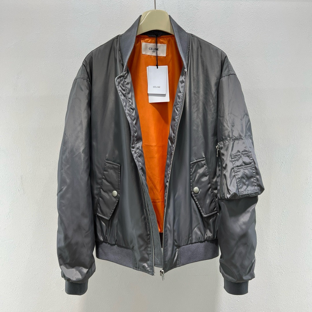 Grey Satin Plain Bomber - Men's