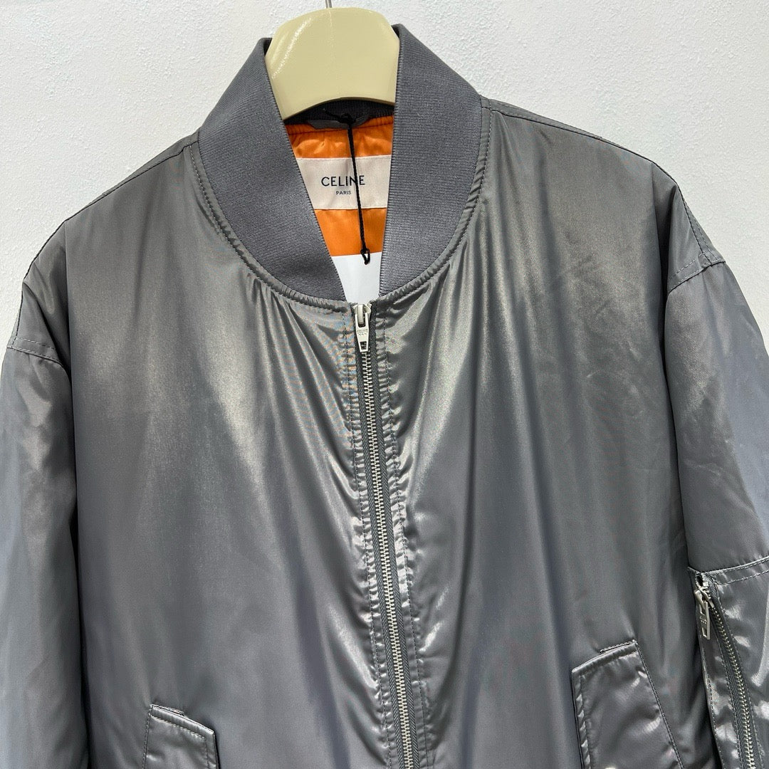 Grey Satin Plain Bomber - Men's