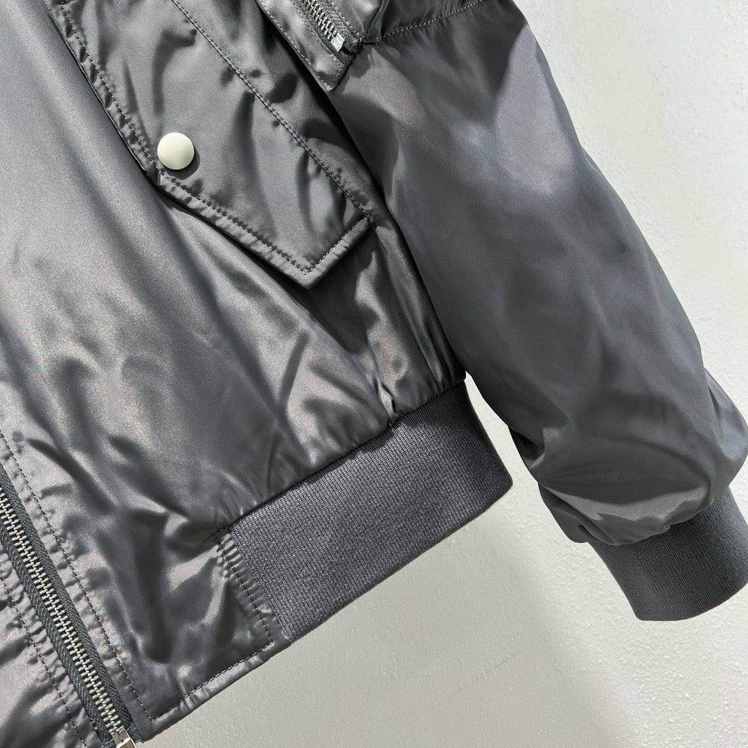 Grey Satin Plain Bomber - Men's
