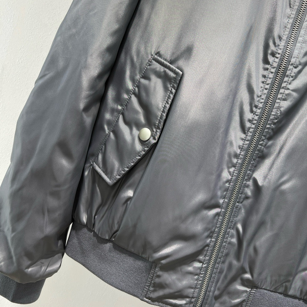 Grey Satin Plain Bomber - Men's