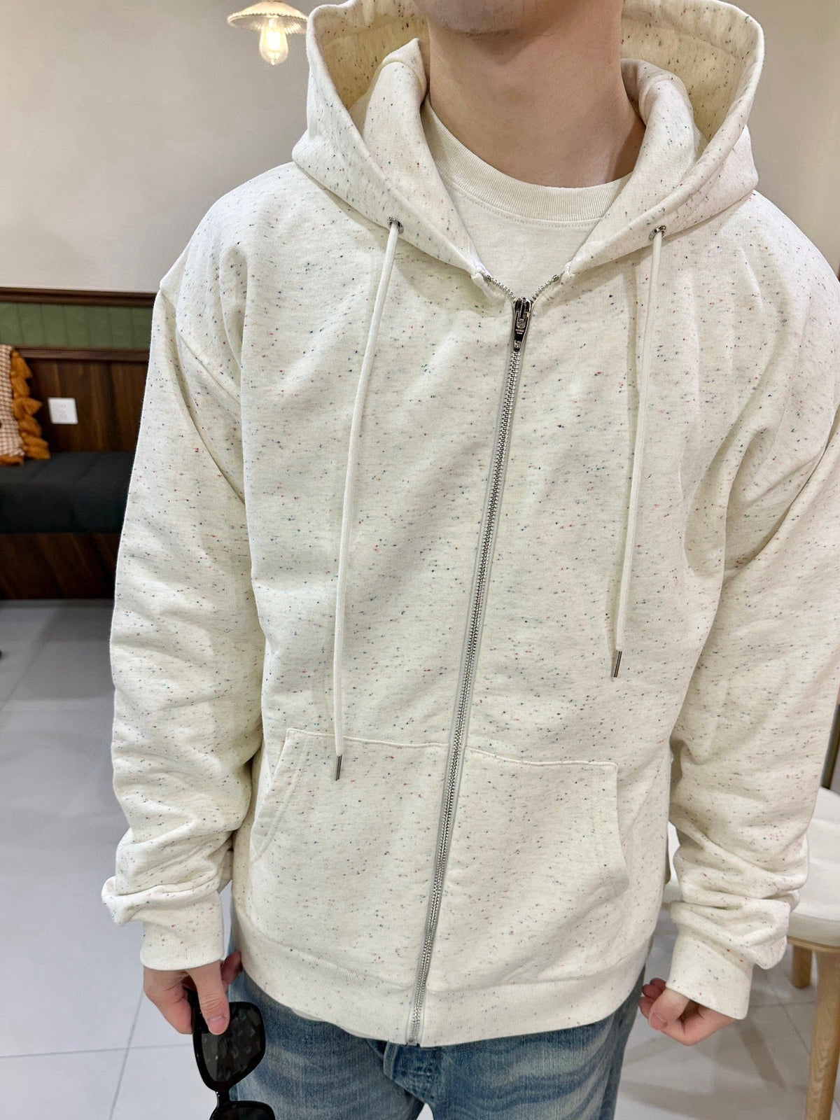 Cream Cotton Plain Zip-Through - Men's