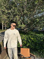 Cream Cotton Embroidered Long-Sleeve - Men's
