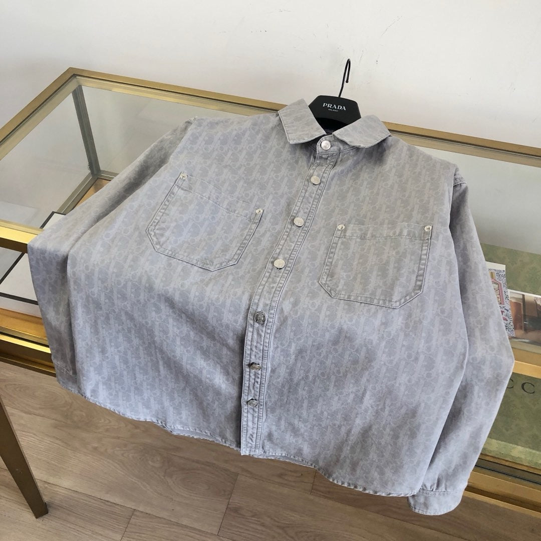 Grey Cotton Striped Long-Sleeve - Men's