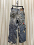 Blue Denim Painted Wide-Leg - Men's