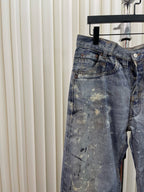 Blue Denim Splattered Wide-Leg - Men's