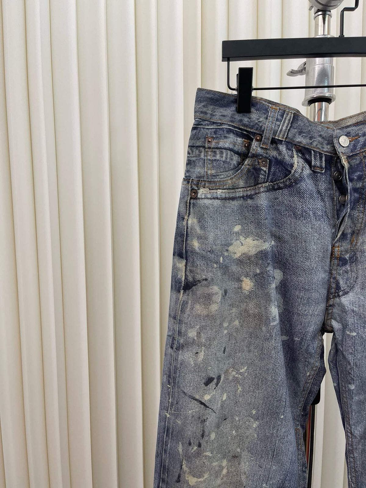 Blue Denim Splattered Wide-Leg - Men's