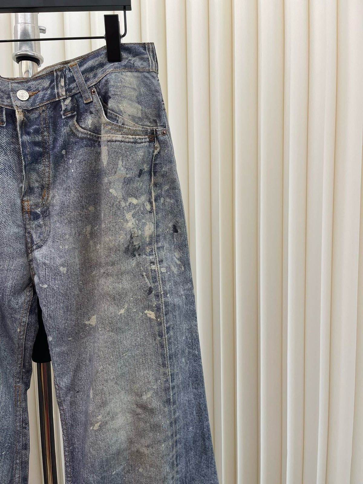 Blue Denim Splattered Wide-Leg - Men's