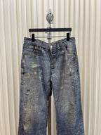 Blue Denim Splattered Wide-Leg - Men's