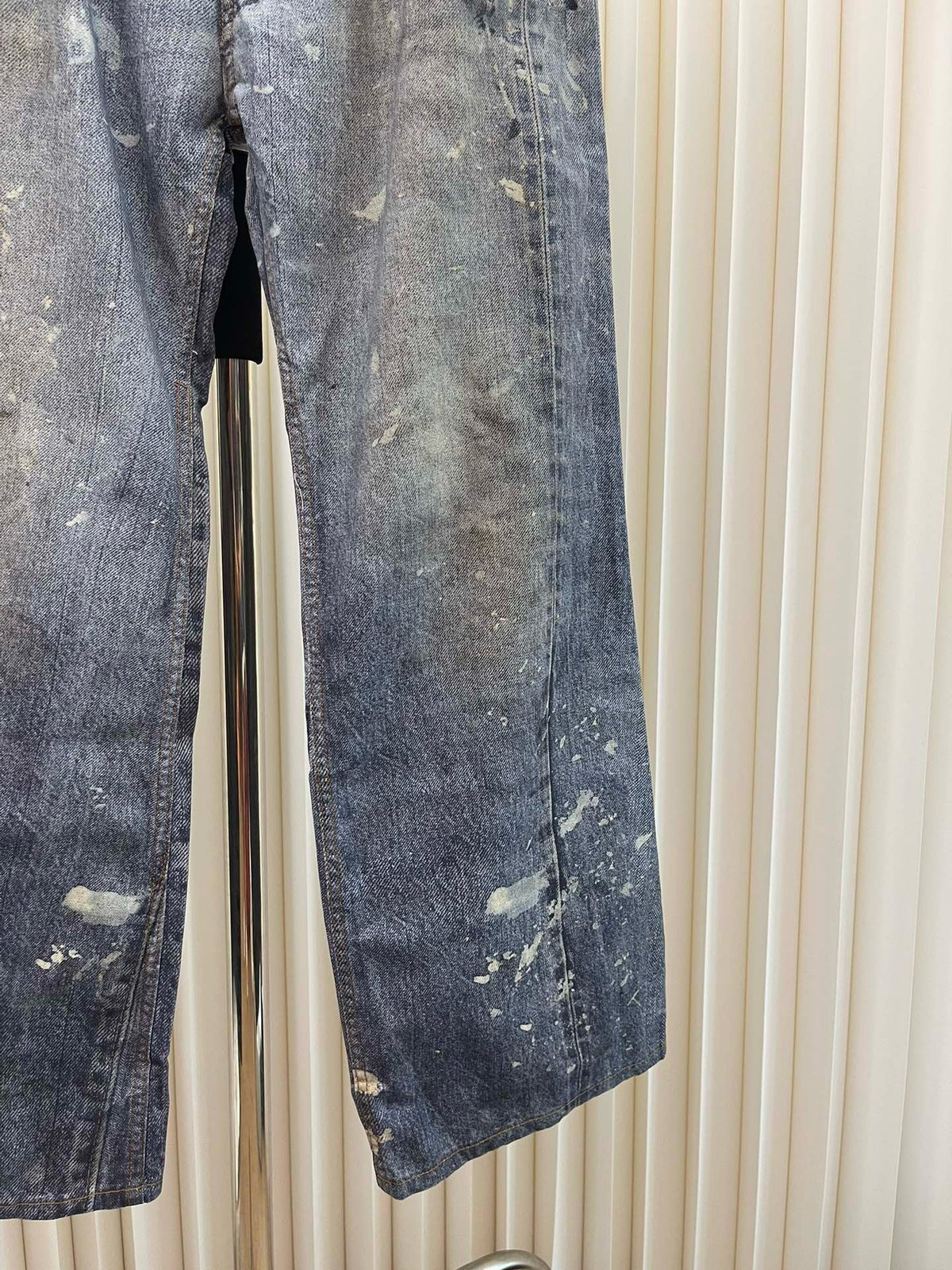 Blue Denim Splattered Wide-Leg - Men's