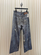 Blue Denim Splattered Wide-Leg - Men's