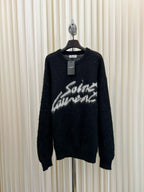 Black Wool Script Logo Crewneck - Men's
