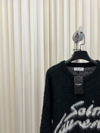Black Wool Script Logo Crewneck - Men's