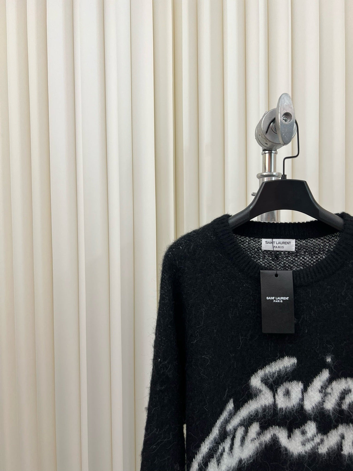 Black Wool Script Logo Crewneck - Men's