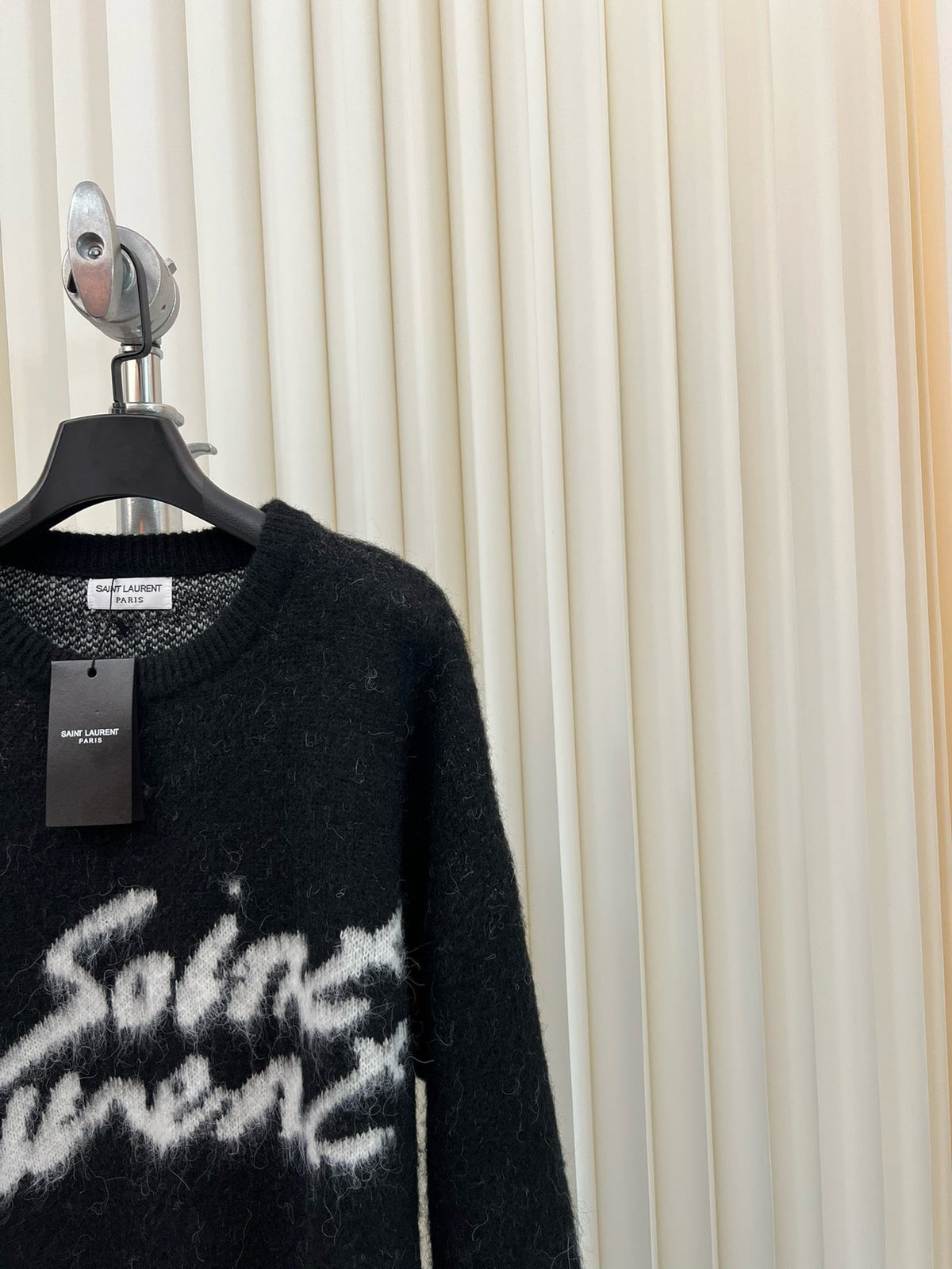 Black Wool Script Logo Crewneck - Men's