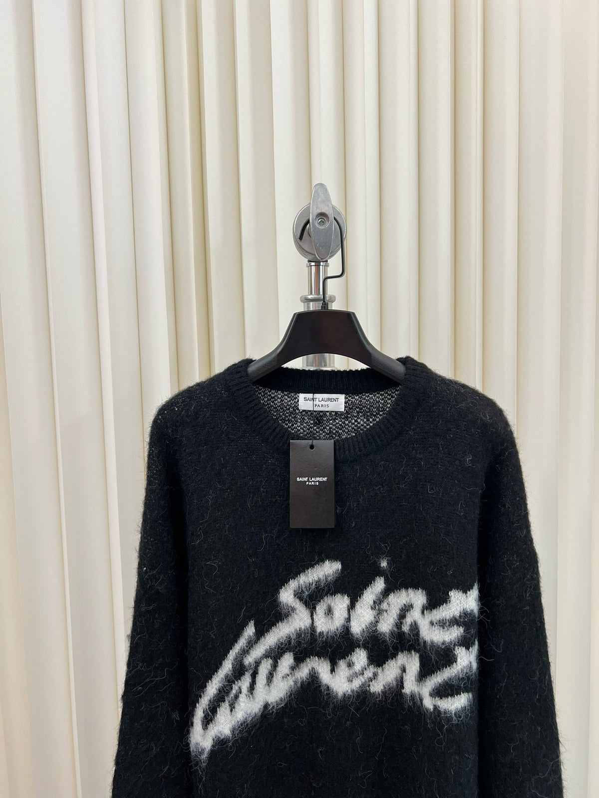 Black Wool Script Logo Crewneck - Men's