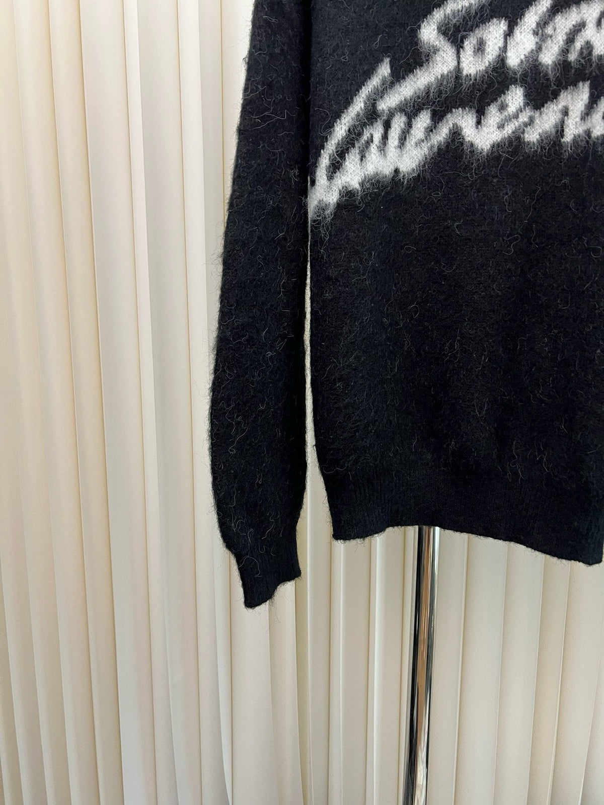 Black Wool Script Logo Crewneck - Men's